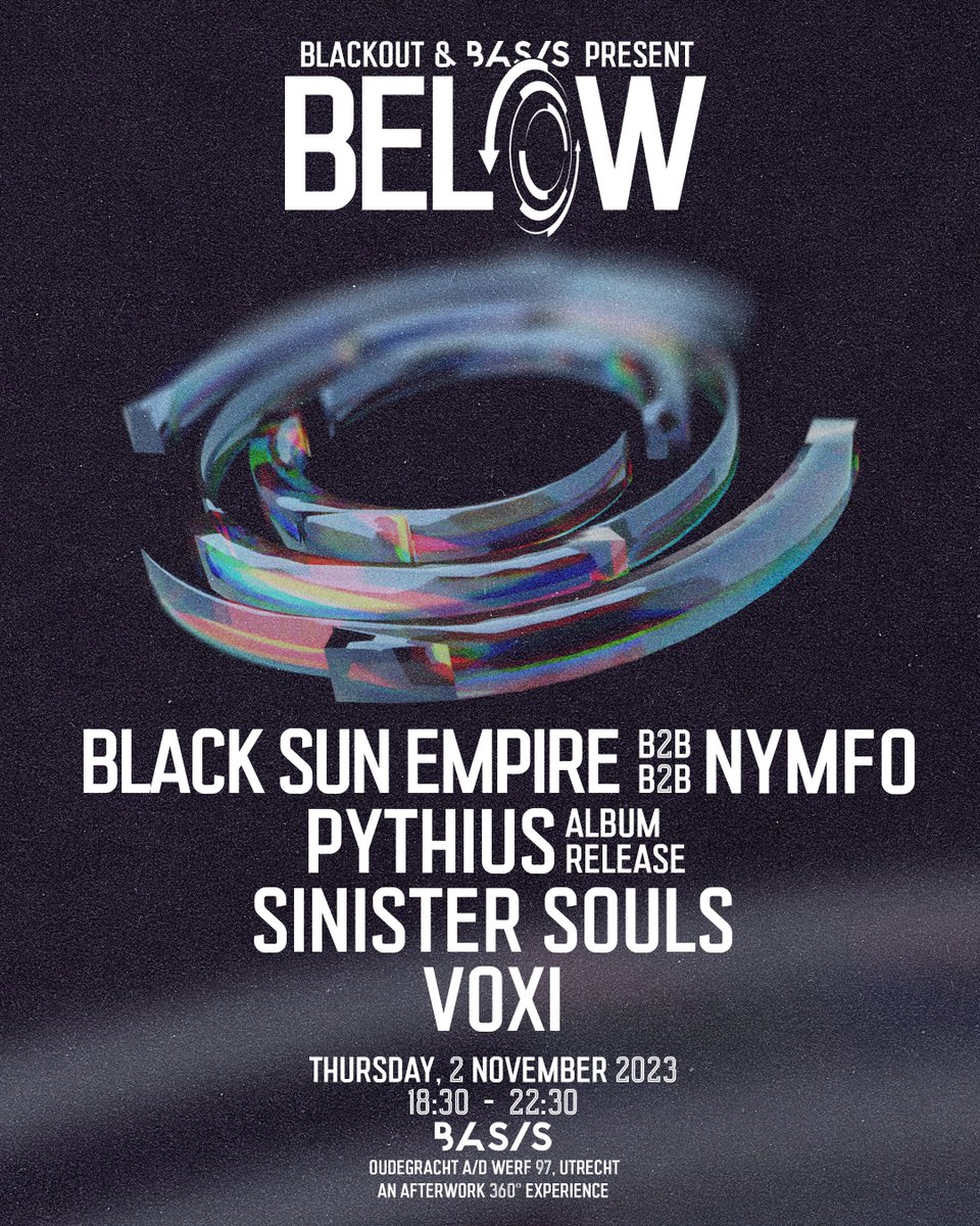 Blackout_music's tweet photo. BASIS & Blackout proudly present their new collaborative event: BELOW. Taking drum & bass back to the underground on the 2nd of November.
#utrecht #basis #clubbasis #drumandbass #drumnbass #below #blackoutbelow #blacksunempire #nymfo #pythius #voxi https://t.co/yn99VhHJPa