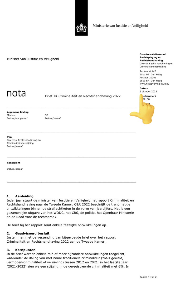 Als <a href="/DilanYesilgoz/">Dilan Yesilgöz - Zegerius</a> pas 8 minuten vóór een debat over criminaliteitsbestrijding een rapport met veiligheidscijfers over haar jaar als minister naar de Kamer stuurt, dan moet je even goed opletten. Zeker als de beslisnota al ruim een week oud is. (1/6)