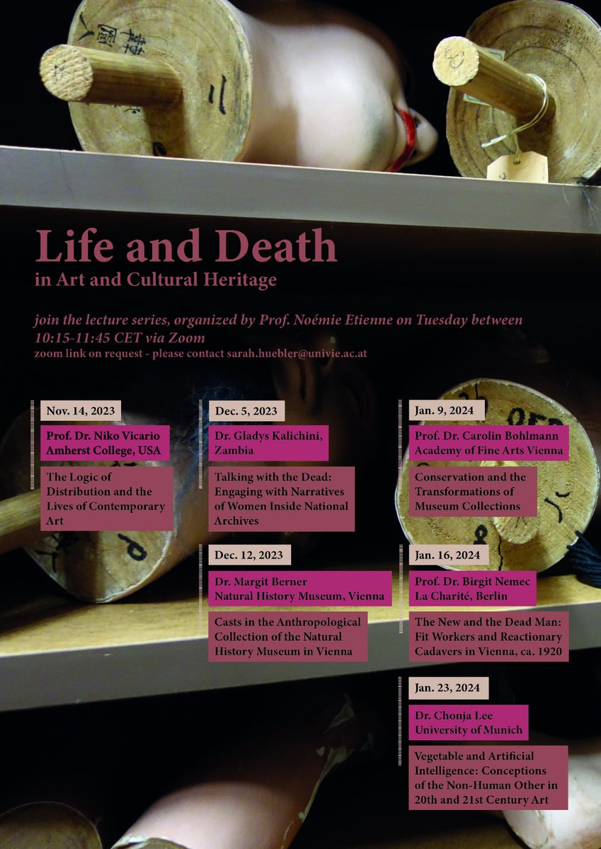 🔜Join us for the #LectureSeries on 'Life and Death in Art and #CulturalHeritage' at @univienna, organized by @Noemietienne.
🗓️ Tuesdays, 10:15-11:45am CET on Zoom.
🎙️ Check out our poster for dates and guest speakers!
📧Contact sarah.huebler@univie.ac.at for the Zoom link.