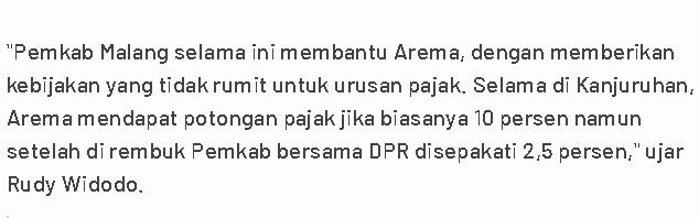 alodi_iloda's tweet photo. Tapi faktanya tdk seperti itu, krn Arema pernah mendapat APBD secara langsung di tahun 2000 &amp; 2001, juga mendapat "bantuan" APBD secara tdk langsung setelah berhomebase di Kabupaten, melalui pemotongan pajak dari 10% menjadi 2,5%... https://t.co/ttPCXeS5Sh