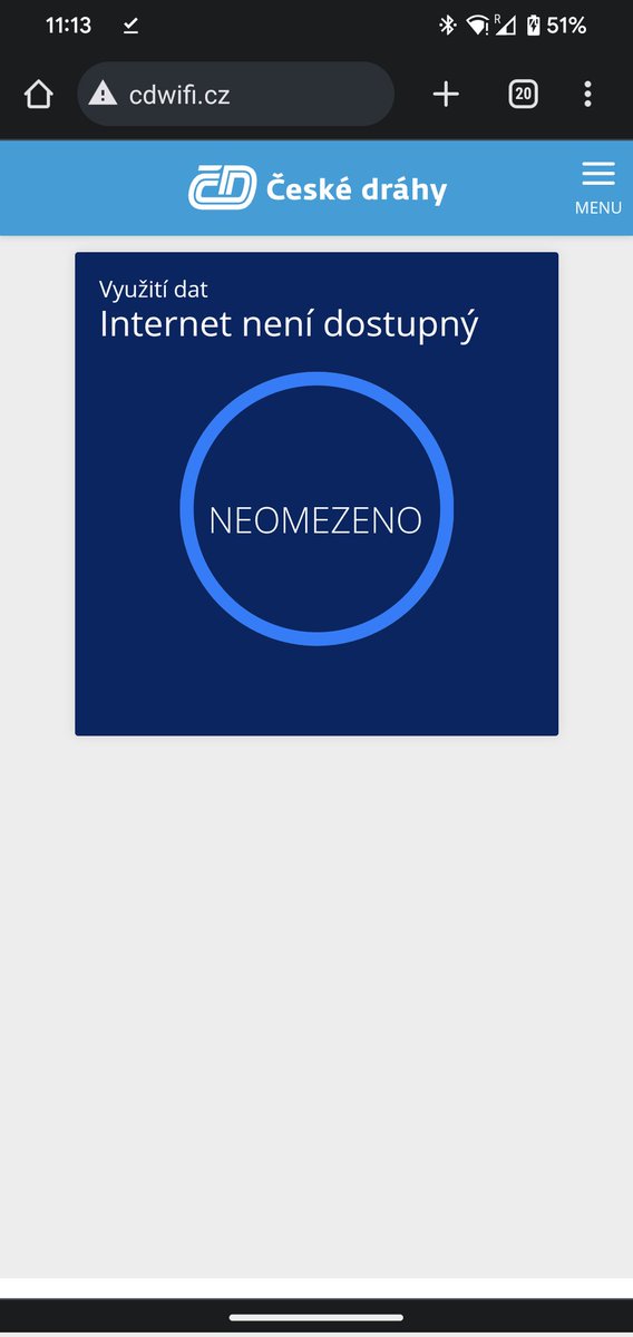 scenek's tweet photo. Trolling level České Dráhy: neomezený nedostupný internet https://t.co/y1FVo4MIoR