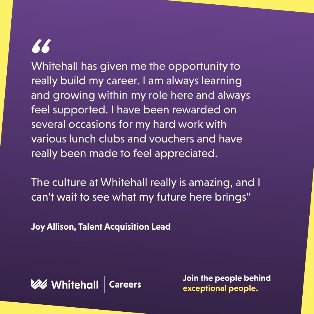 Are you looking for a career where your hard work is recognised and valued? At Whitehall, not only do we acknowledge your work, but we also provide an environment for you to grow and flourish.

🔗 bit.ly/3QDA24i

#WeAreWhitehall