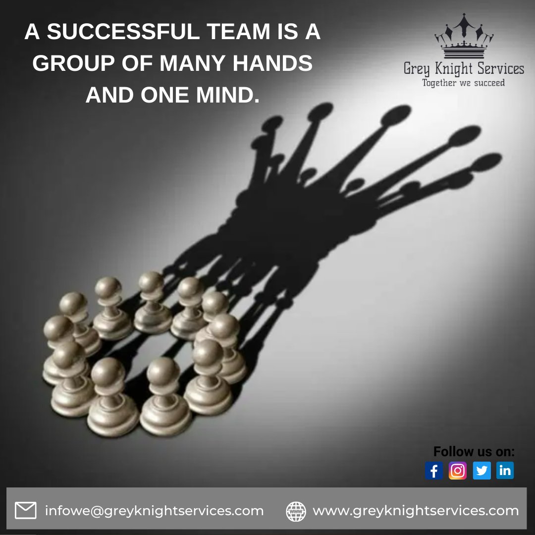 A successful team is a group of many hands and one mind.
.
.
#outsource #outsourced #outsourcingservices #outsourcedmarketing #outsourcedaccounting 
 #greyknightservices #callcenterproblems #companyformation #CallCenterAgent #callcentersolution #success #customer