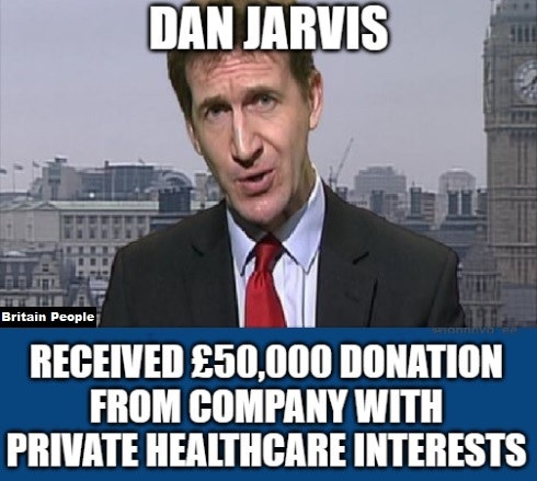 LABOUR MP: DAN JARVIS 👀 🔴Dan Jarvis received a HUGE £50,000 donation from a company with private healthcare interests. RETWEET if you agree this is morally dubious. @EveryDoctorUK #NHSPrivatisation