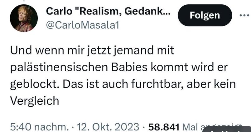 Ezgi_Guyildar's tweet image. Das ist furchtbar, aber kein Vergleich, weil das Leben von palästinensischen Babies weniger wert ist. 

Carlo Masala outet sich selbst: