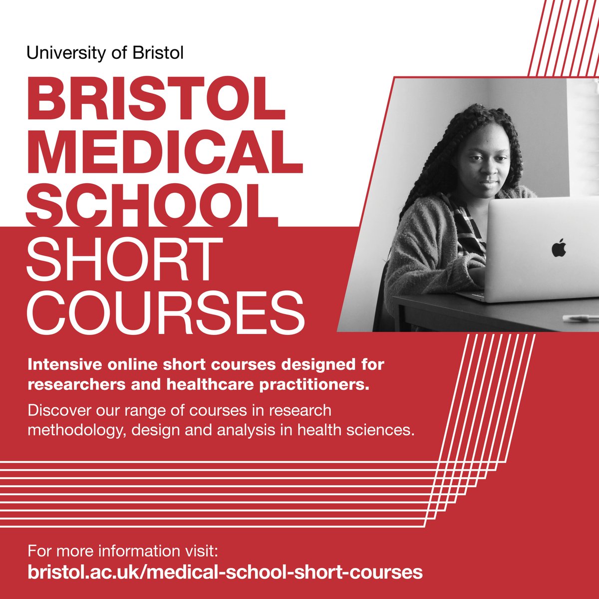 Interested in furthering your knowledge of Epi, MR, quali methods, Economic Evaluation, RCTs or Medical Statistics?

Bookings for short courses at Bristol Medical School open tomorrow - find yours on our website.