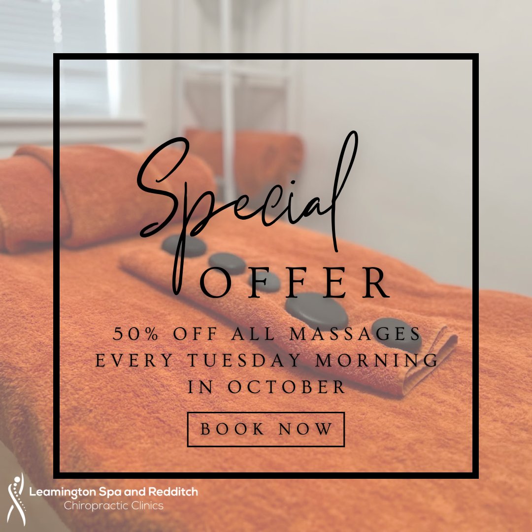 LSRChiro's tweet image. 50% off all massages every Tuesday morning in October, in both Redditch and Leamington Spa clinics!!

Call to book now on 01527 402762 or 01926 427354

#massage #offer #special #50%off #booknow