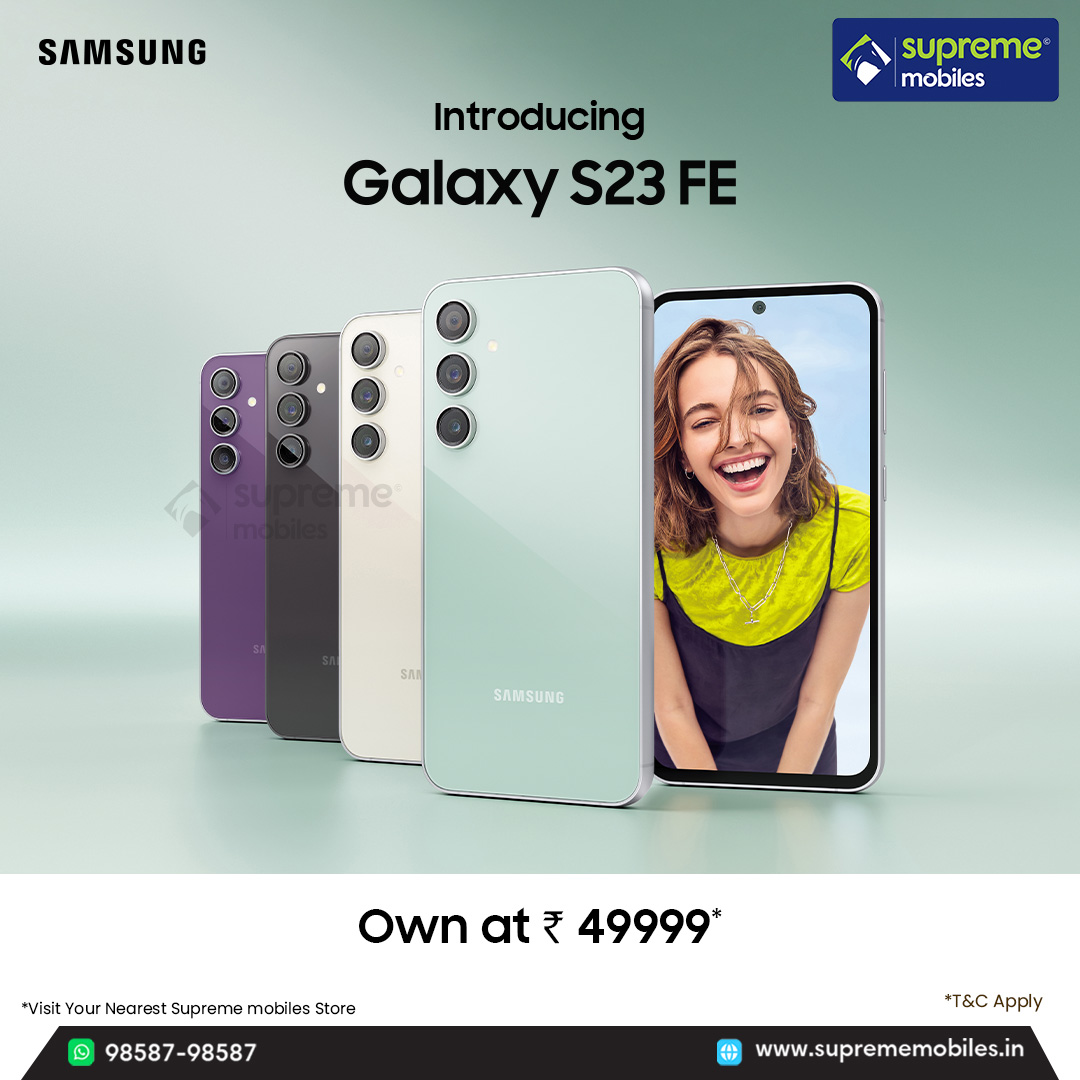 SupremeMobiles's tweet image. Samsung Galaxy S23 FE - Shop Now

Shop Now @ Supreme Mobiles

Own at Rs. 49999/-

For Details:98587-98587
Order Now: suprememobiles.in

#Suprememobiles #Samsung #SamsungS23FE #GalaxyS23FE #NewLaunch #EMI #ShopNow #OnlineShopping #EasyEMI #Cashback #InstantDiscount