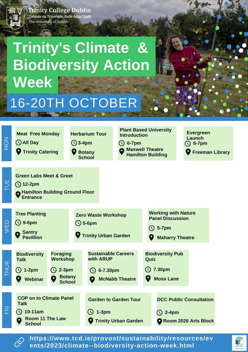 tcddublin's tweet photo. Staff and students from all around campus are getting involved in Climate and Biodiversity Action Week, from Catering to Estates and Facilities and all around the schools and student societies. Check out the new meat-free dishes today and join in: https://t.co/5ivN5aWcNX https://t.co/qLI0wpsgYN
