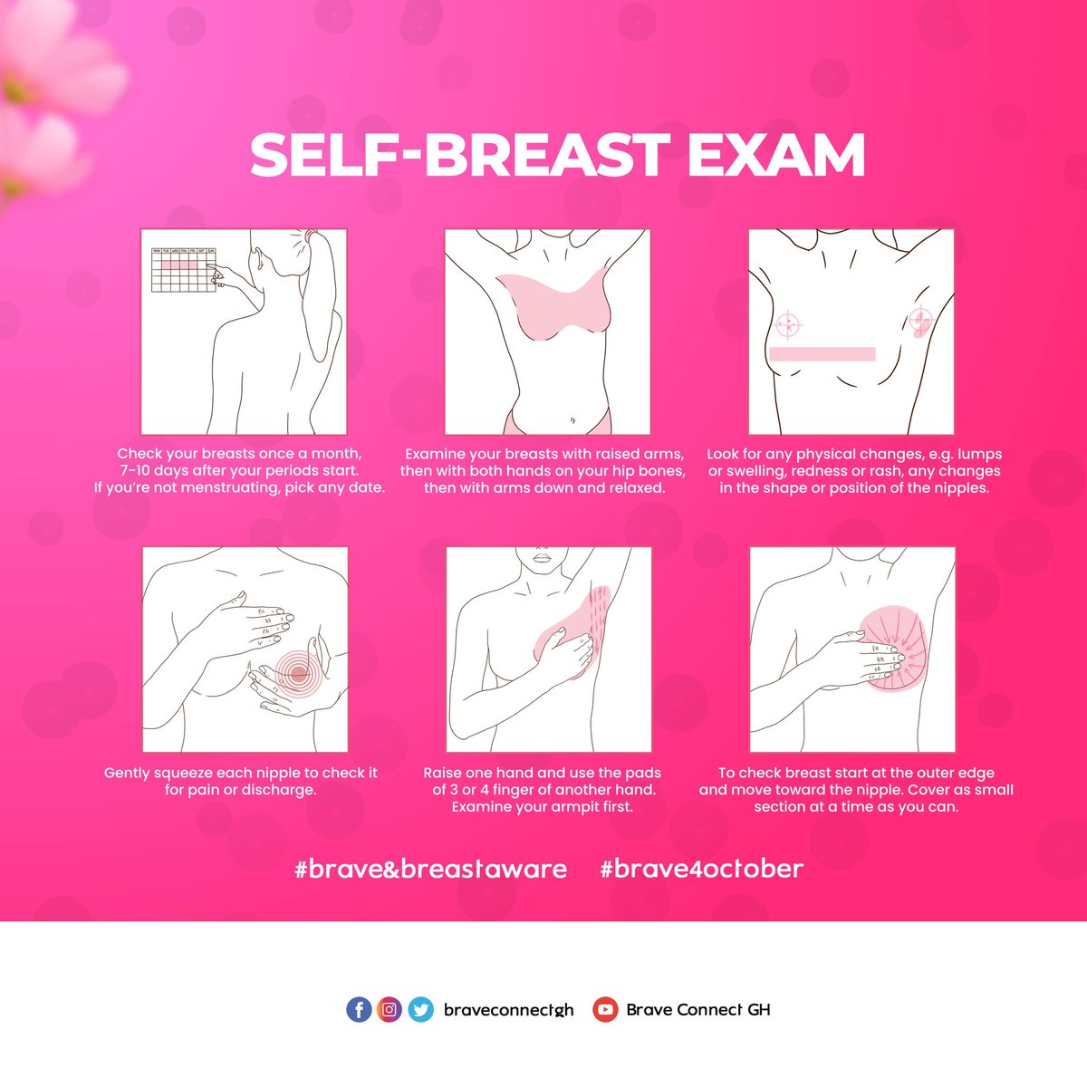 Do not forget early detection is key. Schedule regular mammograms and encourage your loved ones to do the same. Stay informed and take full charge of your breast health. 💗🎗️ #brave&breastaware #brave4october