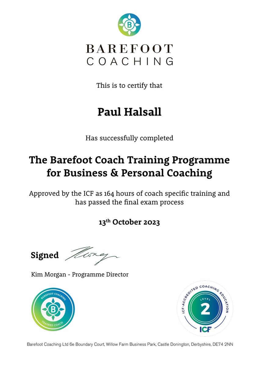 redtigercoach's tweet photo. We are delighted to share that last week Paul received his certificate for the @BarefootCoaches Training Programme for Business and Personal Coaching!👏 https://t.co/nCXgGCSif3