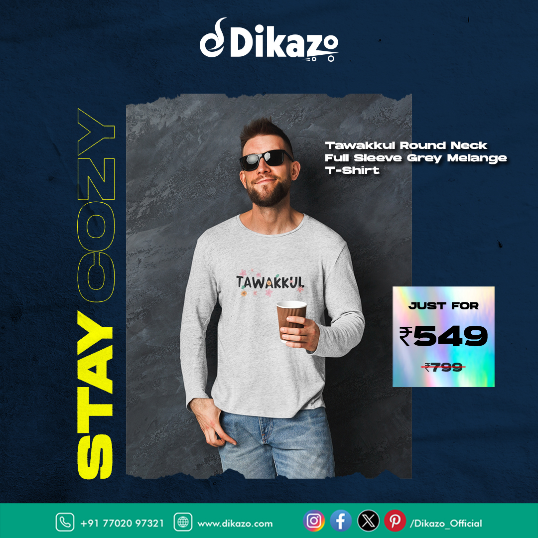 Dikazo_Official's tweet image. Stay comfortable and stylish in the Tawakkul Round Neck Full Sleeve Grey Melange T-Shirt. So what are you waiting For? Order yours Today. #tshirt #greymelange #roundneck #fullsleeve #comfortable #stylish #everydaywear #Dikazo #onlineshopping 
visit- dikazo.com/product/tawakk…