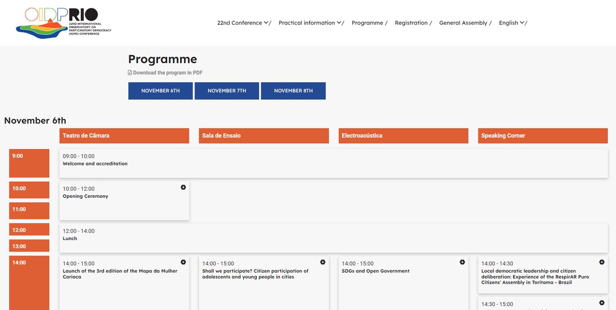 oidp_org's tweet photo. 📢Discover the program of the Conference #OIDPRio2023

🔗https://t.co/LlxvnP0Njo

🟢From November 6 to 8 we are waiting for you in Rio de Janeiro to take steps towards #ParticipatoryDemocracy for Diverse, Inclusive and Transparent Cities https://t.co/B1vNAHX6E0