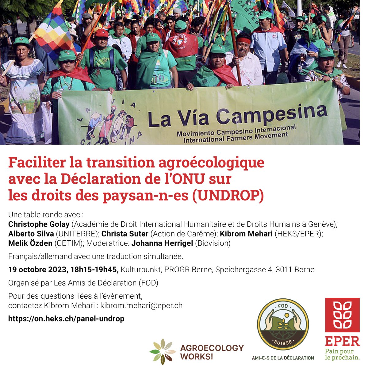 CETIM_CETIM's tweet photo. 🌱Faciliter la transition #agroécologique 👨🌾Table ronde en français et en allemand, avec traduction, 19.10 de 18 h 15 à 19 h 45. A #Berne. @GenevaAcademy @Uniterre @Fastenaktion_CH @FutureForAll #UNDROP #Righttoland #écologie #paysan #LesAmisdeDéclaration #agroécologie https://t.co/MULDRoVIvW