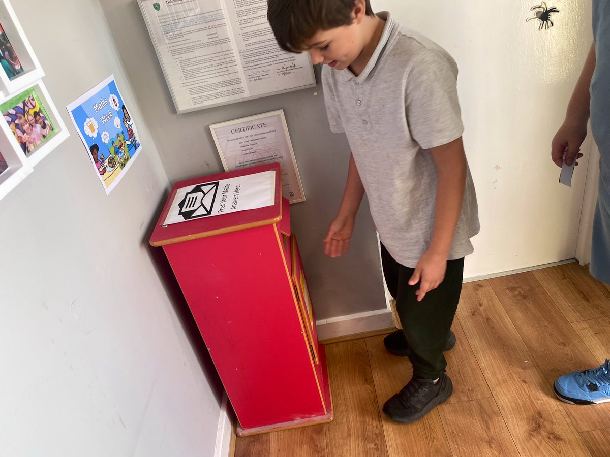 HolyFamilySchl's tweet photo. Maths Week 2023 kicked off today with our morning Maths riddles.A steady queue was forming at break to drop off the precious answers to our postbox for adjudication later.Who will be correct and crowned winners for Day 1??? 2🔢🧮➕➖🟰🤔#mathsweek2023 #mathsriddles https://t.co/5X7ru8USGO