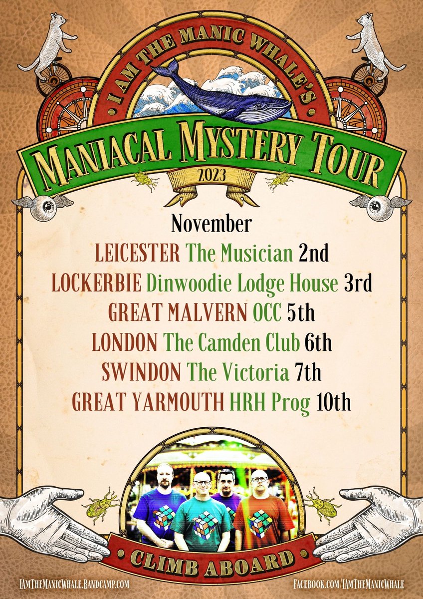 We've had to change the venue of our London show. Tickets still valid. All ticket links on our website iamthemanicwhale.com Buy yours today and tell your friends! It would really help us out if you could buy in advance. Climb aboard the mystery train with us!