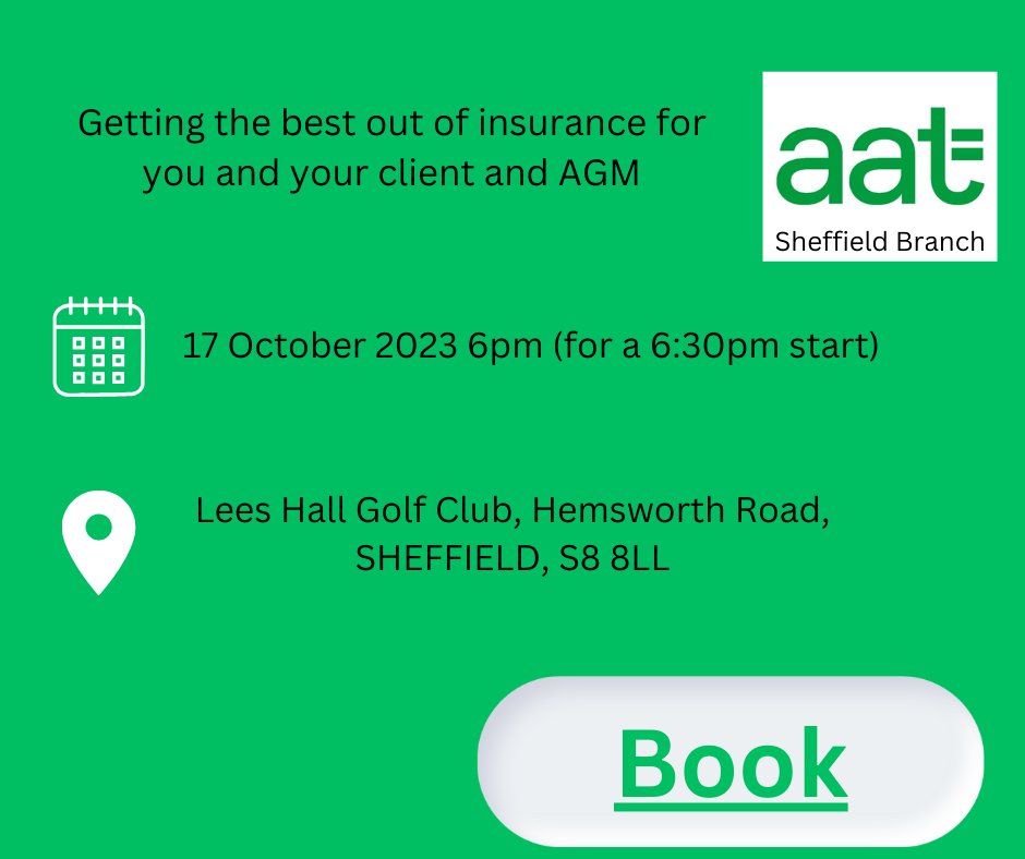 AATSheffield's tweet photo. Our next event is tomorrow - Getting the best out of insurance for you and your client and AGM

You can just turn up on the night or book in advance via:
https://t.co/7sYI923tgU https://t.co/AgE67GgZzg