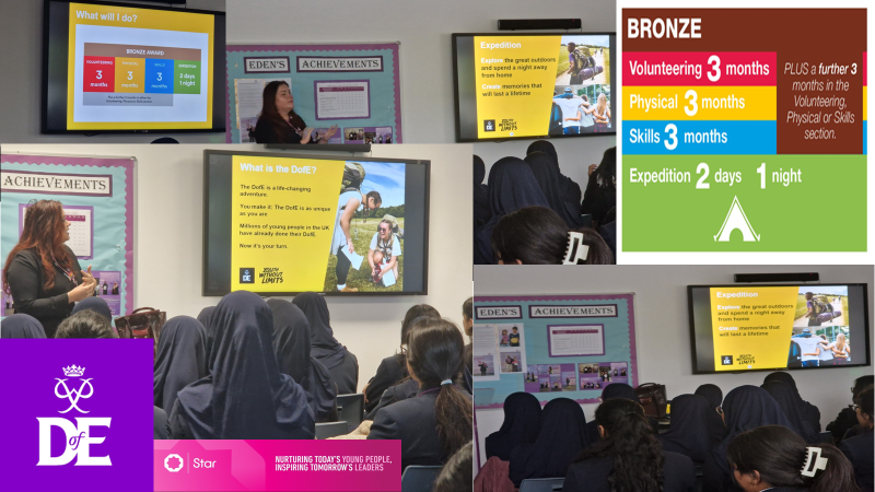 edengirlsslough's tweet photo. Year 9 pupils at EGS were introduced to the Duke of Edinburgh Bronze award. The guest speaker showcased exactly what pupils would need to have completed to be successful in achieving the award. #DofE2023 #BronzeAward #ThinkingAhead #Volunteering #Physical #Skills #Expedition https://t.co/opTCmSDnH1