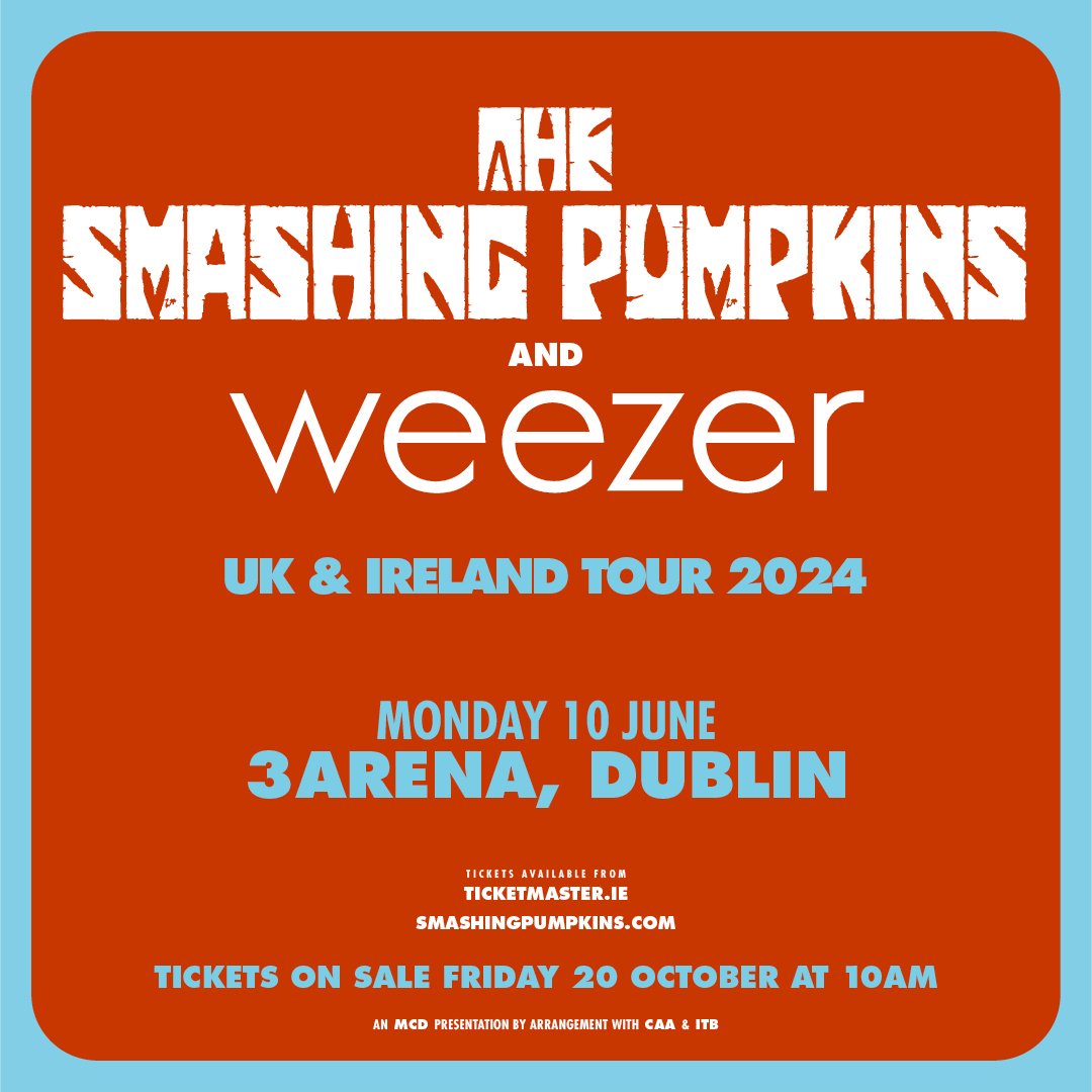 The Smashing Pumpkins and Weezer will play a massive Irish co-headliner <a href="/3ArenaDublin/">3Arena</a> next June

To be in with a chance of winning a pair of tickets to the show, simply RT and give us a Follow 🎃

thethinair.net/2023/10/smashi…