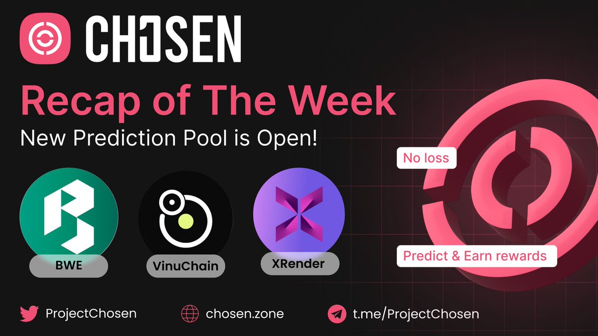 ProjectChosen's tweet photo. 🔥𝐖𝐞𝐞𝐤𝐥𝐲 𝐑𝐞𝐜𝐚𝐩🔥

We've listed remarkable collection last week:

1️⃣ @BWECORPORATION: Elevating environmental awareness through interactive games. 𝗜𝗗𝗢 𝗽𝗿𝗶𝗰𝗲: 0.3 USDC on @Kommunitas1.

2️⃣ @XRenderAI: AI-driven, cost-free user experience. 𝗜𝗗𝗢 𝗽𝗿𝗶𝗰𝗲: 0.0003 USDT on @Kingdomstarter.

3️⃣ @VinuChain: Innovative DAG-based blockchain for enhanced transactions. 𝗜𝗗𝗢 𝗽𝗿𝗶𝗰𝗲: 0.025 USDT on @TorkPad.

Which project are you eyeing? Drop your thoughts below!👇

#IDO