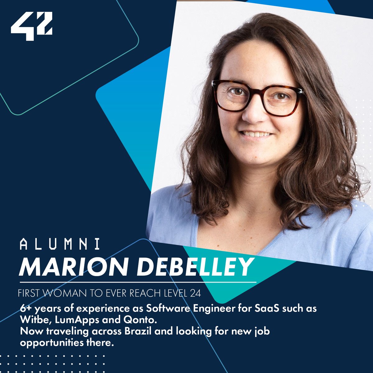 🎉 Introducing "#Alumonday"!
🗓️ Every Monday, we'll spotlight a distinguished Alumni of 42. Today, meet Marion Debelley!

#42Alumni #42Network