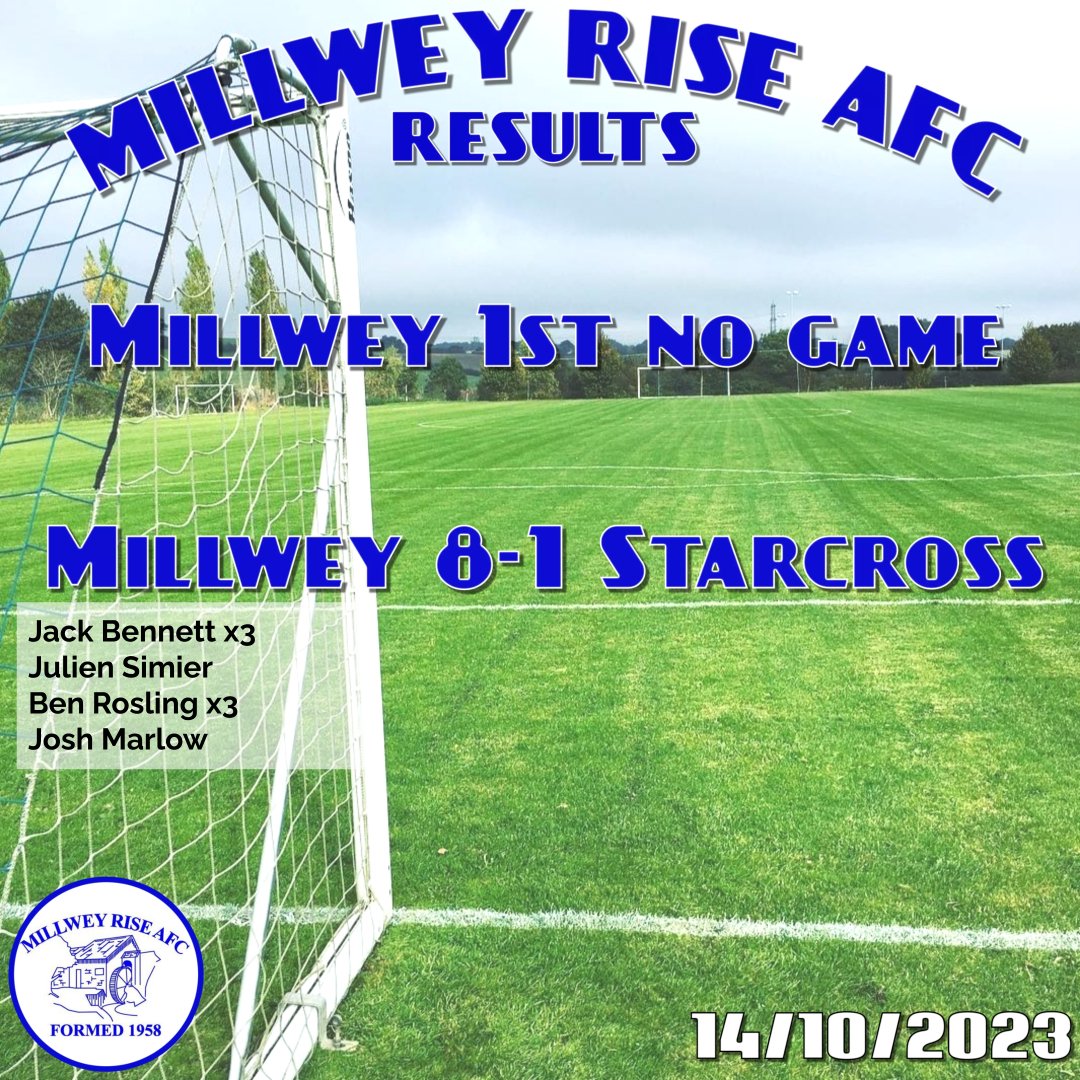 MillweyRiseAFC's tweet photo. This weekends results no game for the 1st team but a great home win from the 2nd XI. https://t.co/yz9UWcHUOk