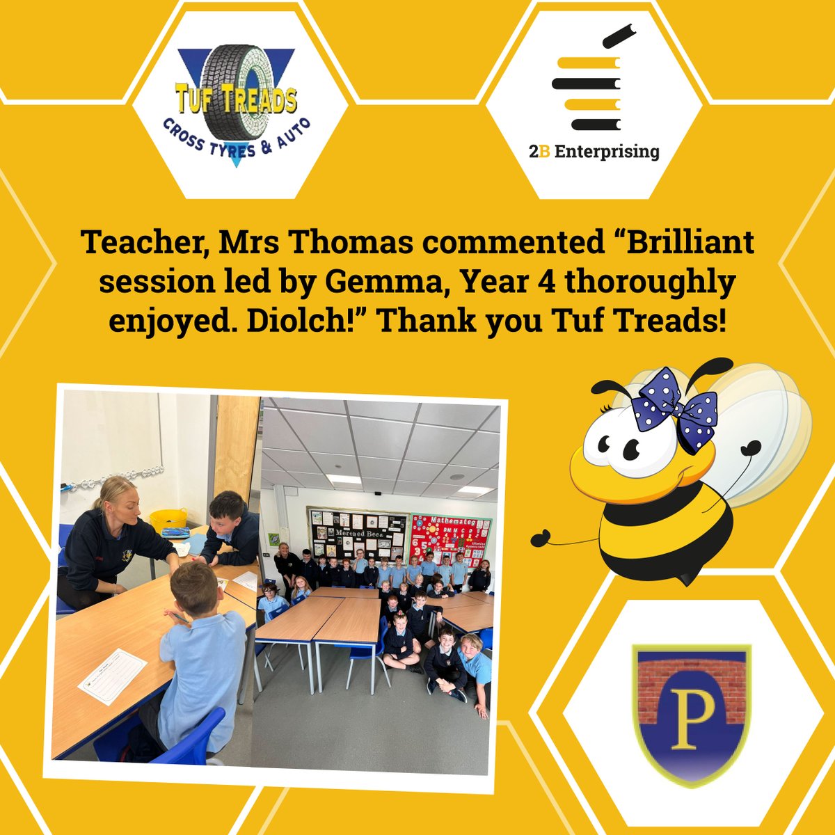 Thank you to @tuftreads new #BusinessPartners for joining the Exciting World of Work session at @YsgolPontyberem great feedback from the teacher! 🐝
#Careers #PrimaryEducation #EnterpriseSkills