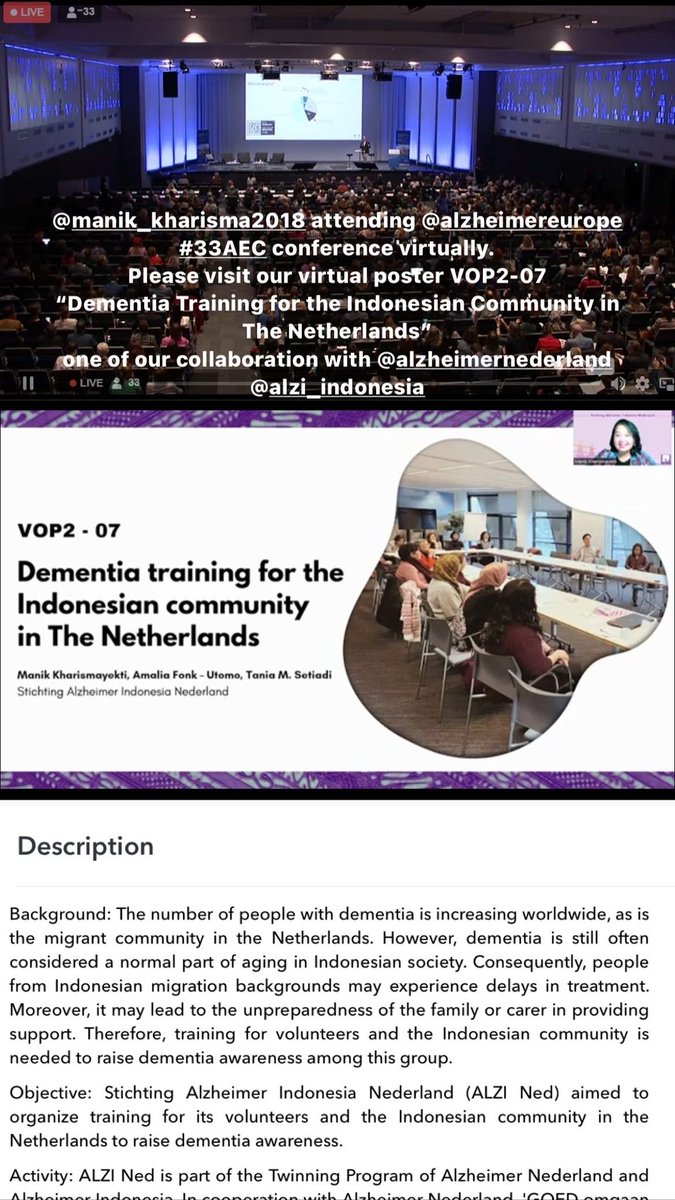 Attending <a href="/AlzheimerEurope/">Alzheimer Europe</a> 33rd Conference in Helsinki in-person and virtually this time! Exploring new opportunities and insights in minority ethnic awareness and care in dementia. 

#33AEC <a href="/alzi_indonesia/">Alzheimer’s Indonesia</a> <a href="/absolutraia/">Amalia Fonk-Utomo</a>  Manik Kharismayekti