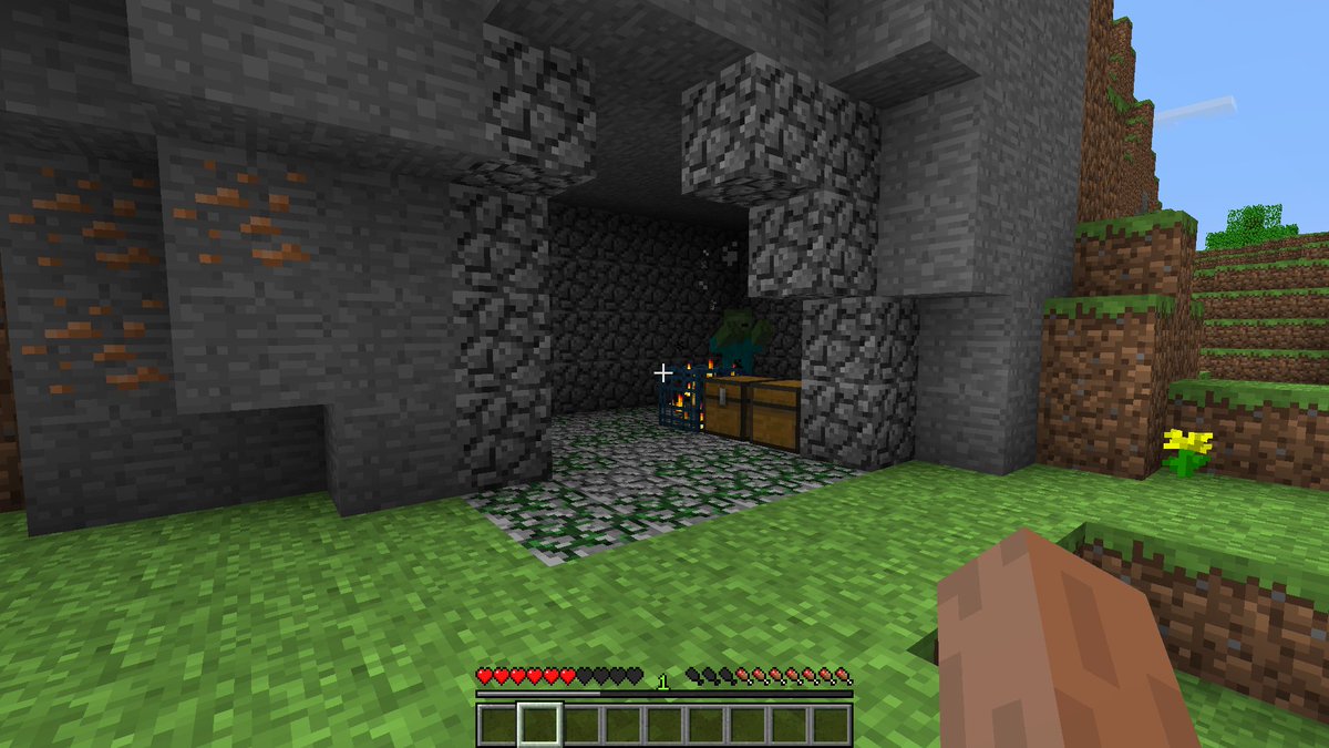 LMR__1's tweet photo. I used a mod to generate @davidangel64's old world in modern Minecraft (1.20.2), and it generated a surface dungeon right next to where he built the X Cave. https://t.co/J4kyx8cxzp