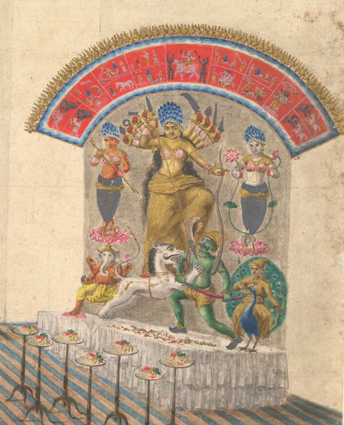 BL_VisualArts's tweet photo. An early 19th century depiction of a Durga pandal in Sevak Ram's painting of the celebration of Durga Puja, the Hindu festival marking the Goddess Durga's victory over the demon king Mahishasura. 

Painted in Patna, in 1809. British Library, Add Or 29. 

https://t.co/BjbGOkFmOB https://t.co/uVWQt0Drh0