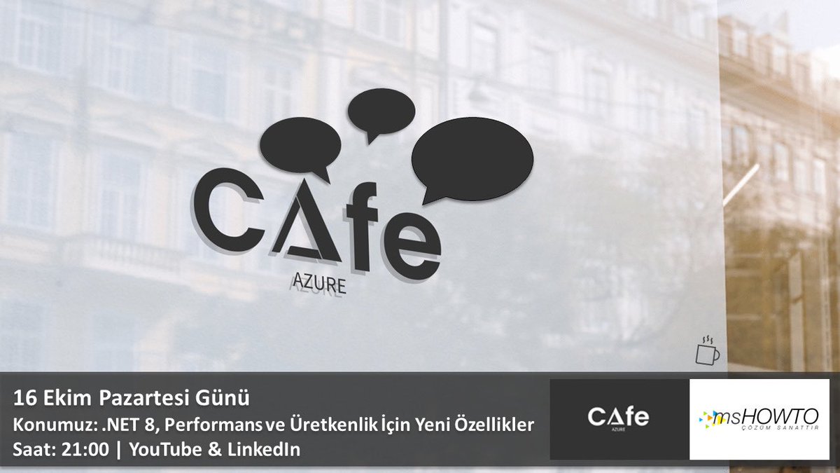 Bu akşam #CafeAzure ‘da, @Murat_Dincc ile #dotnet8 ile gelen yenilikleri konuşacağız. Bu vesileyle de #dotnet6 (LTS) desteğinin 12 Kasım 2024’te biteceğini de hatırlatmak istiyorum. 🗓️16/10/2023 🕘21:00 📺 youtube.com/@YeniMSHOWTO 📺 linkedin.com/in/mshowto #mshowto #mvpbuzz