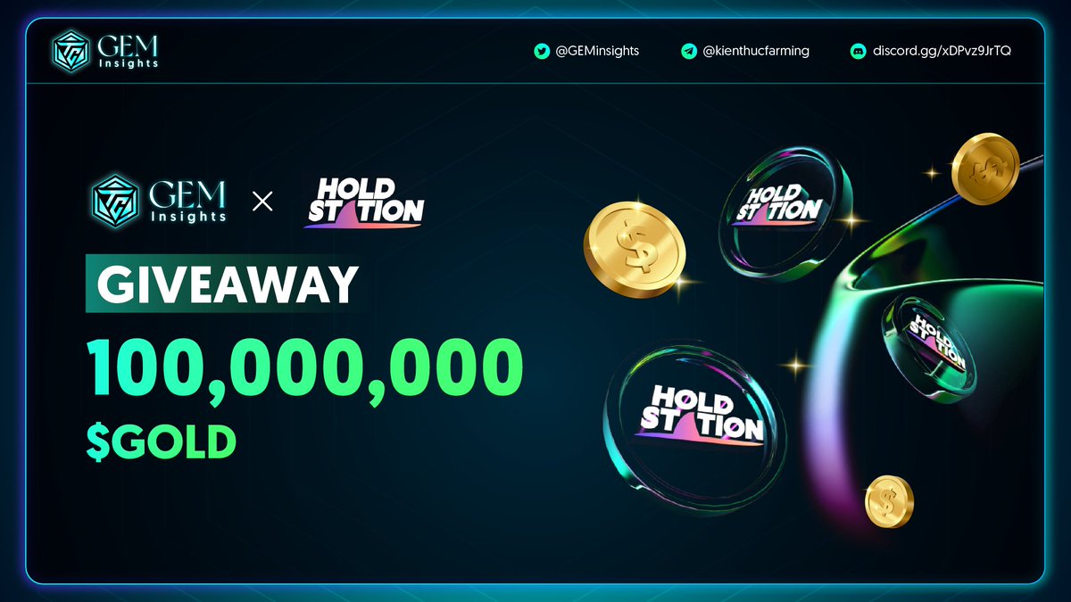 AIAdoptHQ's tweet photo. 🔥 Gem Insights x @HoldstationW: Giveaway 100,000,000 $GOLD 🔥

Rumor: In November, Holdstation will be launching their token!? Participate now to earn $GOLD » $HOLD soon!

Join now ➡️ https://t.co/z9YCecTPbH

🕒 Event period: 13:00 | 16/10 - 29/10 (UTC)
💰 Total prizes: 100,000,000 $GOLD
• 200,000 $GOLD / winner
• 200 Slots FCFS
• 300 Slots Random

🎁 Requirements:
• Download and activate your wallet: https://t.co/0r4mUvRKuk
• Complete tasks on Zealy
• Like, Repost & comment your AA Holdstation wallet address below with hashtag #GemInsights

#Airdrop #Holdstation #GOLD