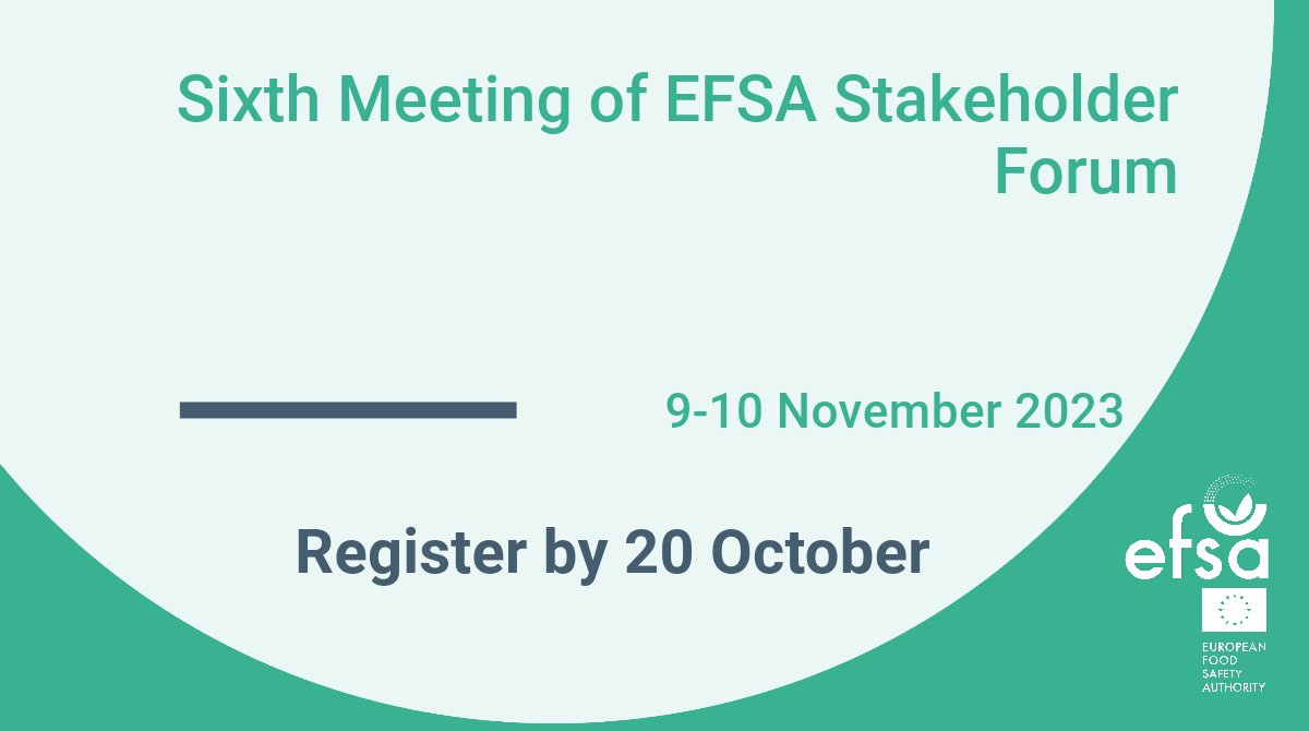 EFSA_EU's tweet photo. Join us on 📅9-10 Nov for the 6⃣th Stakeholder Forum!

🌐 Explore interactive sessions &amp; network with our staff to deepen dialogue, foster connections &amp; provide valuable input to our stakeholder community.

ℹ️  &amp;✍️https://t.co/RmfAcqD8QI
⏰20/10

#StakeholderEngagement https://t.co/EqiQ2mFICZ