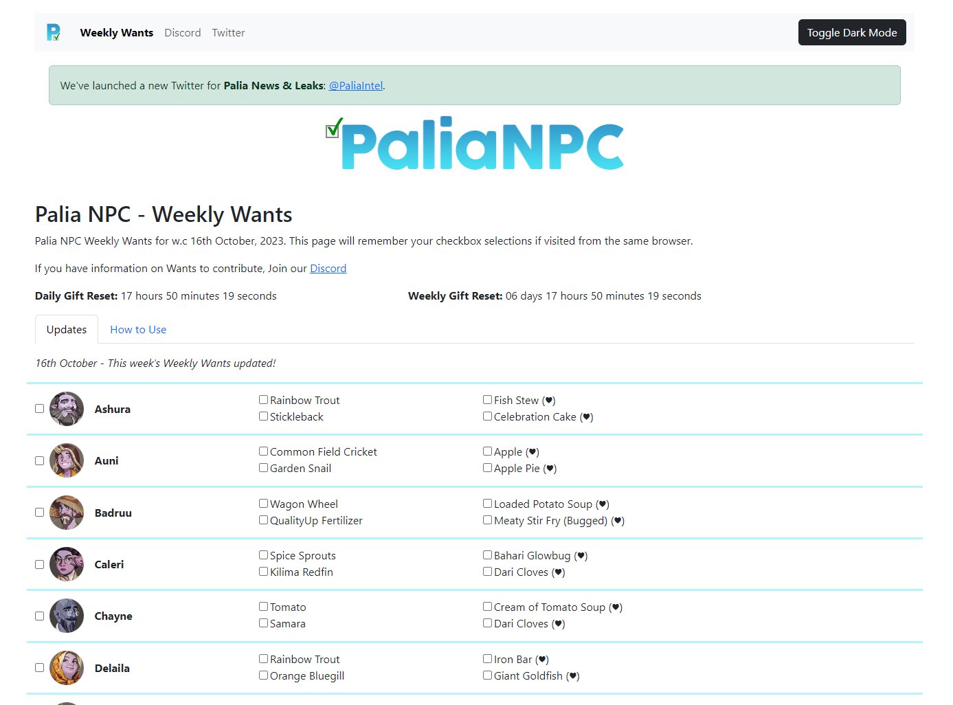 PaliaIntel on X: &ldquo;🎁 #Palia Weekly Wants for w.c 16th October have 