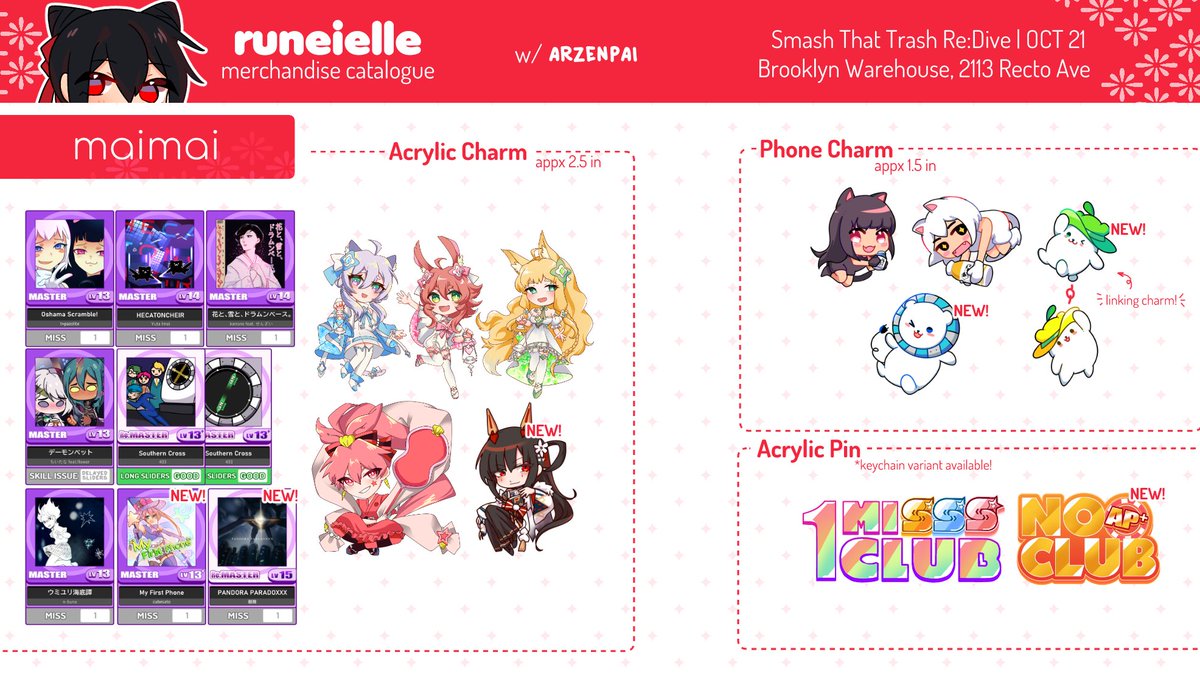 hi! ill be in Smash That Trash:Re Dive with <a href="/arzenpai/">zen 🌟🇵🇭 COSPLAY CARNIVAL FC-01 🙏</a>  this coming weekend!
here's my catalogue for the event >w<! see ya there!

(there's a few new ones but like,, yknow,, some cosmania items are there too i just got lazy to organize them in an image)