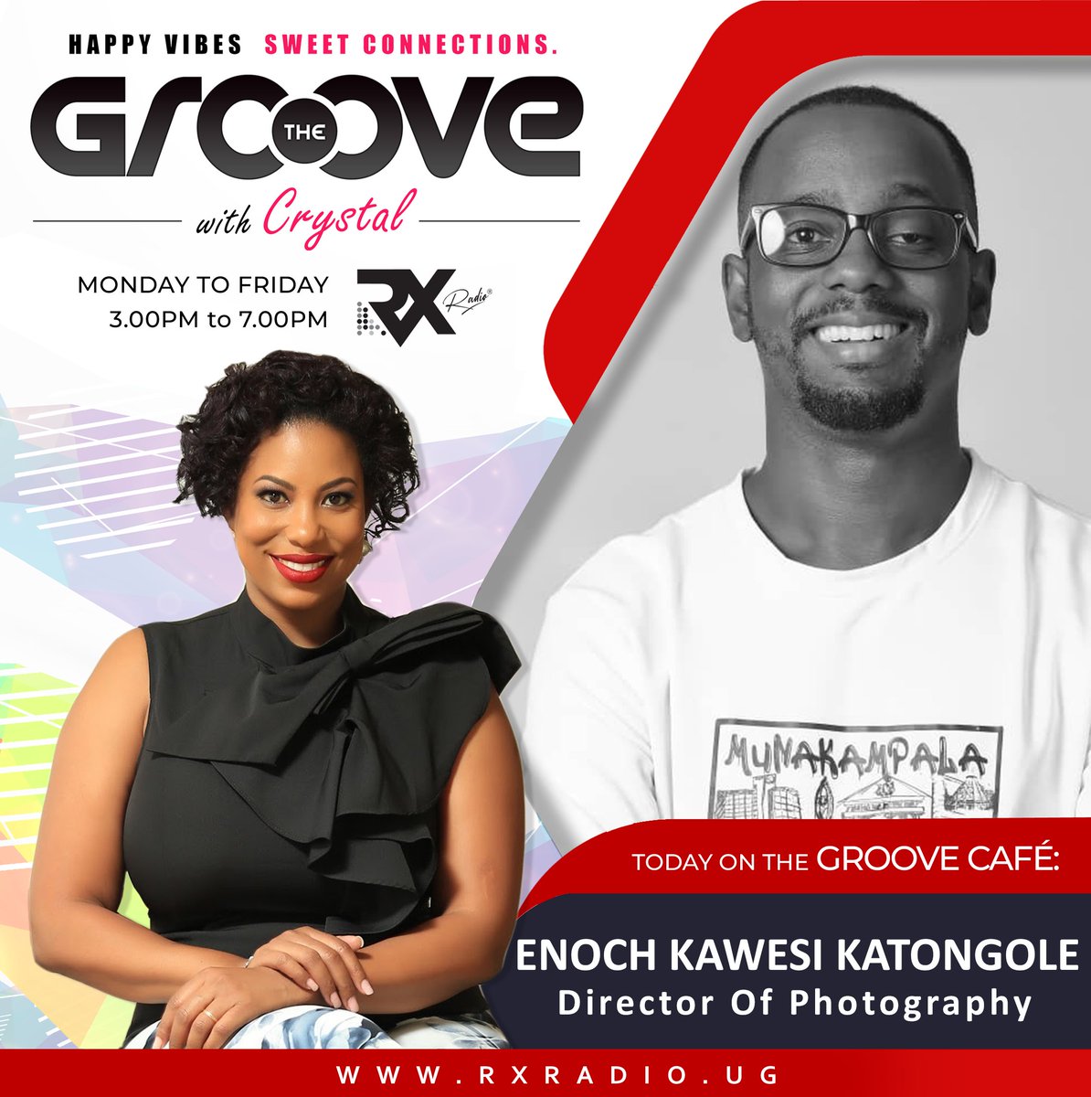 RXRadioUG's tweet photo. Grab your popcorn and tune in to #GrooveCafé (4pm today) as we explore the visual magic of filmmaking! 

@CrystalANewman is joined by Enoch Kawesi, a director of photography who knows how to capture the perfect frame. 

Listen via: https://t.co/eBg8XhmEJR https://t.co/bsYMHwe7sl
