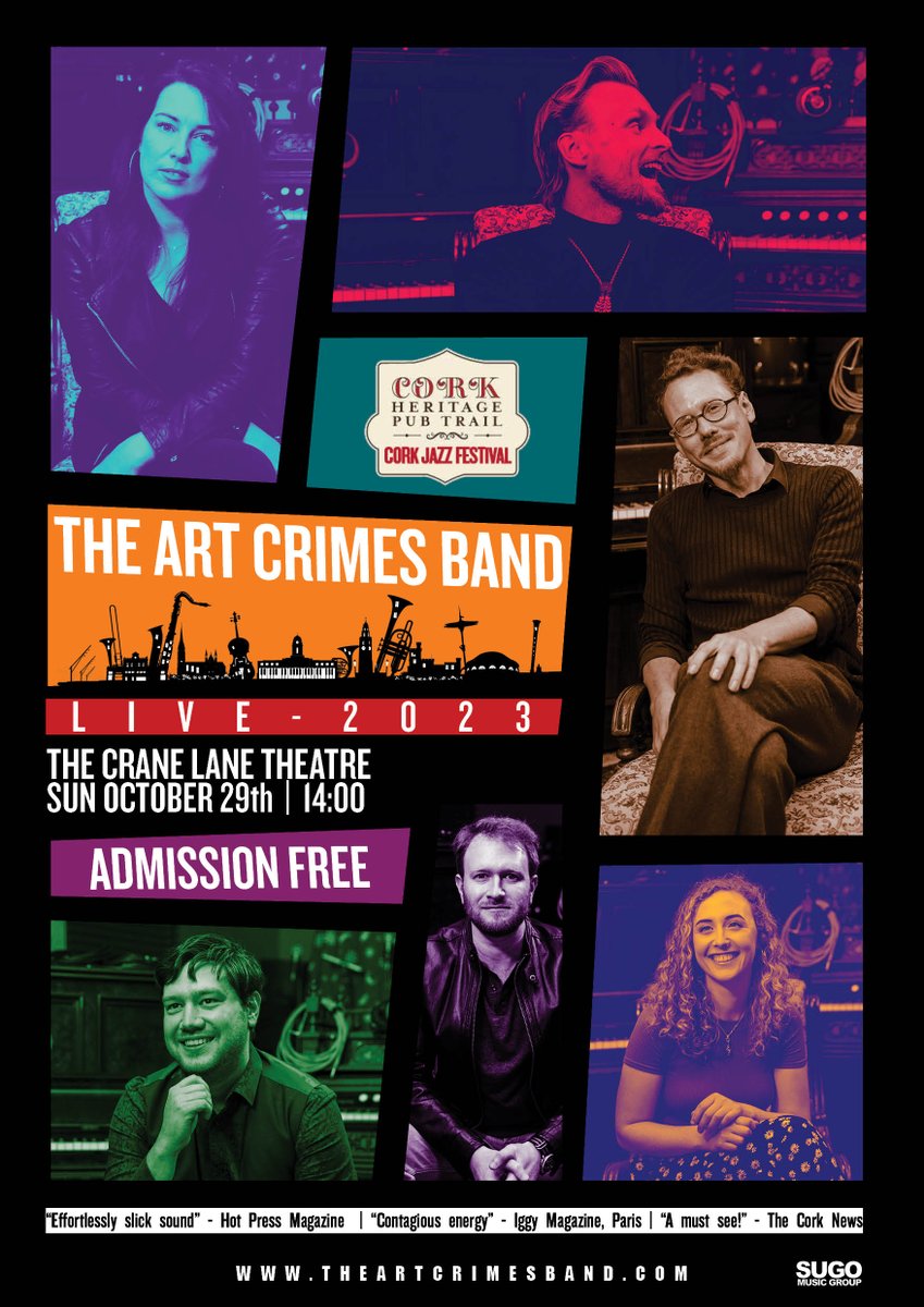 It's been a while, we know. We can't wait to see you all again. Four shows, two days, matinees & soirees for @corkjazzfest. Start planning your weekend now. All show free & sexy to attend.

All upcoming shows at theartcrimesband.com/live

#GuinnessCorkJazz #GCJF45 #itsjazztime