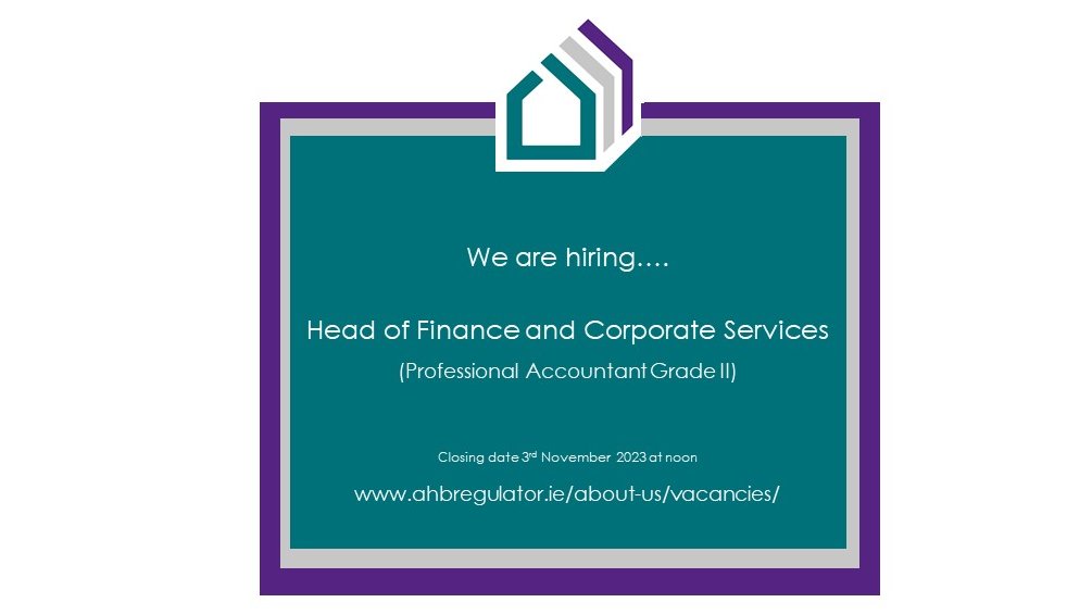 AHBRA is currently seeking applications for a Head of Finance and Corporate Services within the AHB Regulator.
ahbregulator.ie/about-us/vacan…