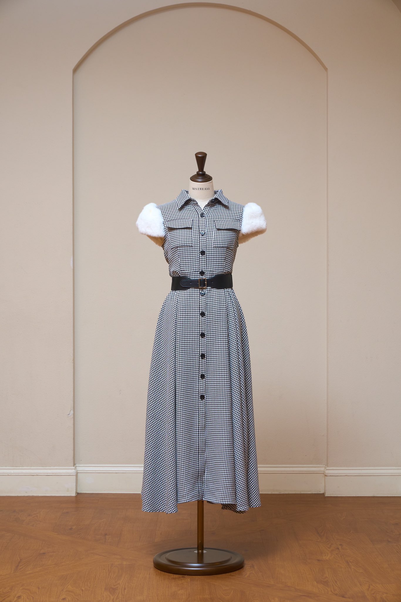 Lumignon ルミニョン 千鳥柄ファーワンピース Lumignonルミニョン千鳥柄ファーワンピース