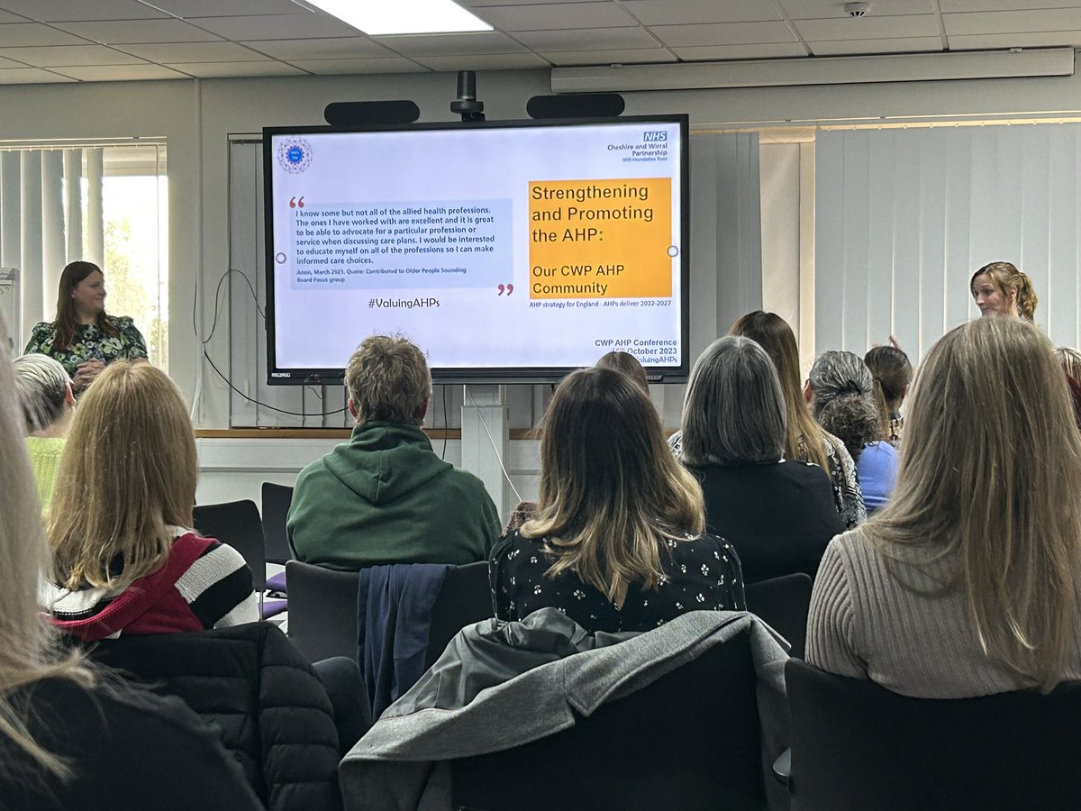 #ValuingAHPs today at <a href="/cwpnhs/">Cheshire and Wirral Partnership NHS FT</a> #AHPconference <a href="/haydon_clair/">Clair Haydon</a> <a href="/Toni_StokesOT/">Antonia Stokes</a>