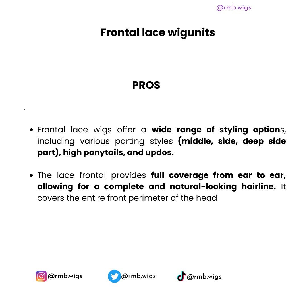 aurenehair's tweet image. Welcome to a brand new week of #wigtips @rmb_wigs 🎉💜. 

This week we are talking about Frontal lace wig units, also known as lace frontal wigs. These are wigs that have a lace piece that covers the entire hairline from ear to ear, providing a natural-looking hairline and partin