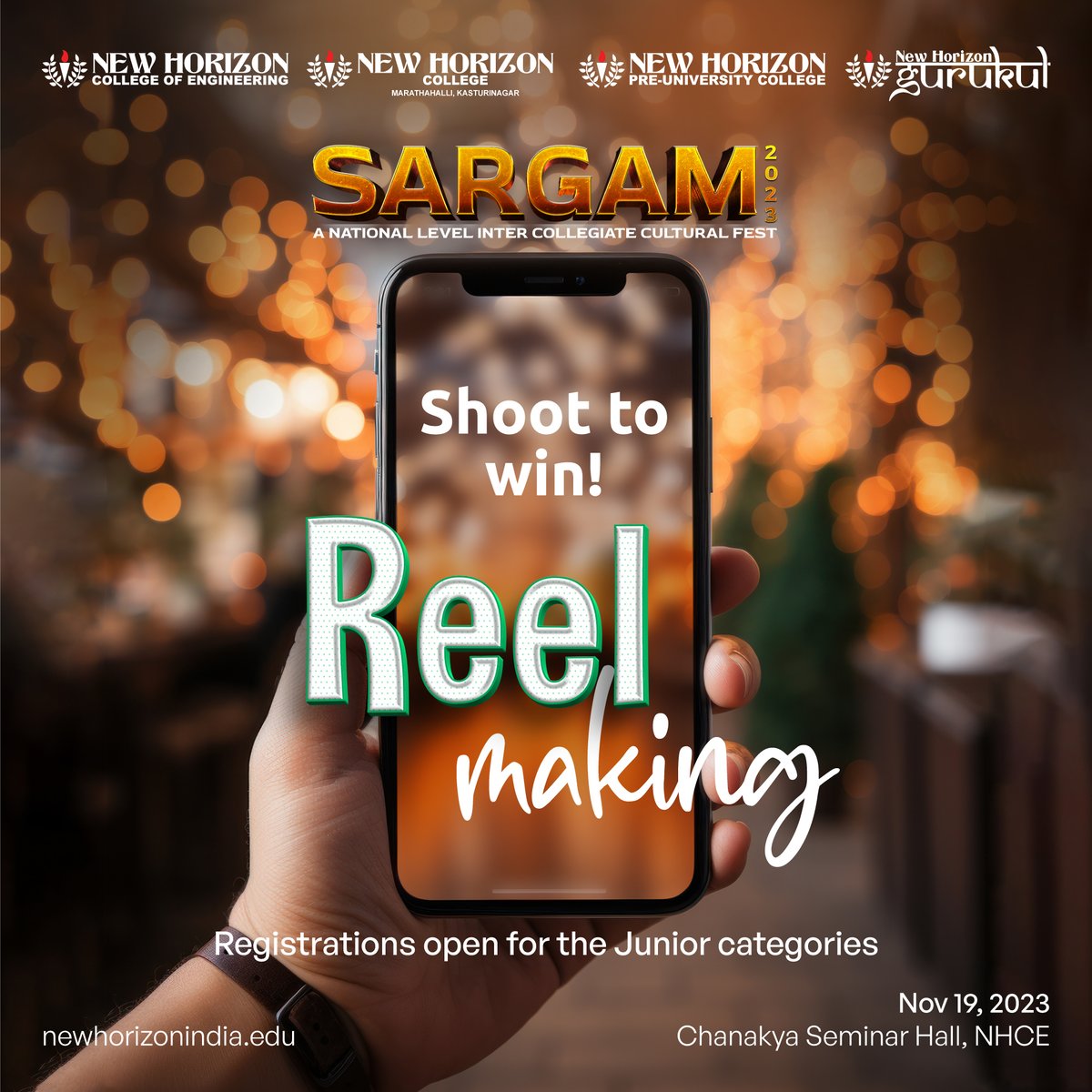NHGurukul's tweet photo. Participate in the Reel Making event and showcase your creativity and filmmaking skills! 🤳🏻📹
Create a 30-60-second original reel video based on the theme provided. This is a solo event.
Registration link : https://t.co/alubMojR3t

#Sargam #sargamfest #sargamfest2023 #newhorizon https://t.co/kYoUND0RUf