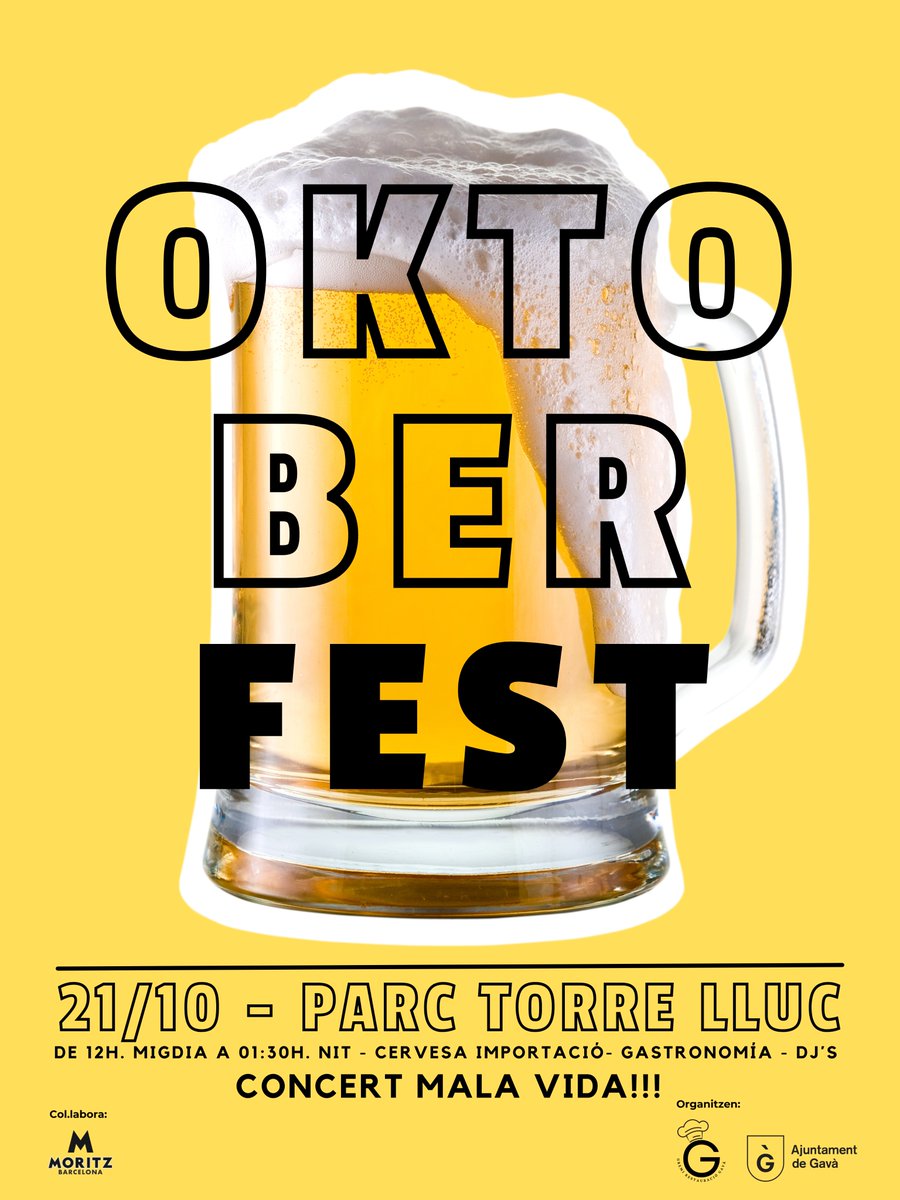🍺🎤👨🏼‍🎤 Aquest dissabte... torna l'OKTOBERFEST A GAVÀ❗Amb l'actuació del grup Mala Vida per coronar la jornada!

🥳 Amb molta cervesa, menjar, beguda i animació musical durant tota la jornada, ja que comptarem amb Dj's i el concert del grup Mala Vida a les 21.30 h!
