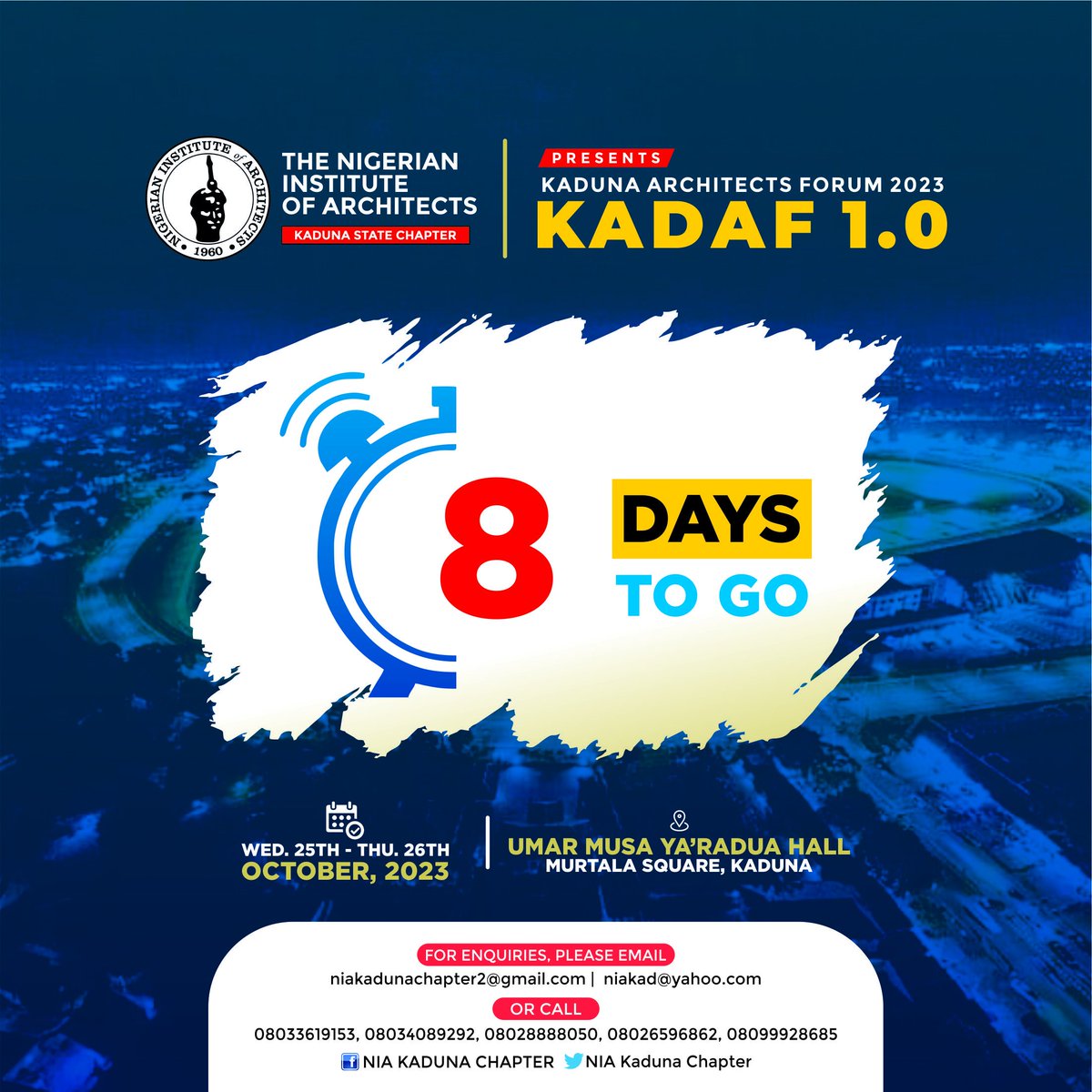 niakaduna's tweet photo. It's 8 days to go.
#kadunaarchitectsforum #KADAF1.0 #niakadunastatechapter #nia
#kadaf1 #Nia #kaduna #KadunaUpdate https://t.co/d9eWxLSZzD