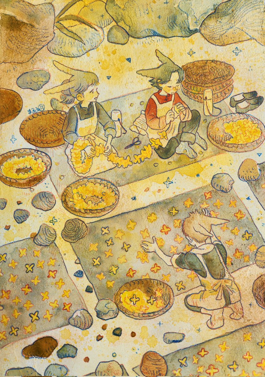 multiple boys apron 1girl food star (symbol) painting (medium) watercolor (medium)  illustration images