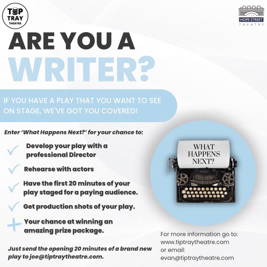 Submissions for our What Happens Next writing competition closes today! Make sure you don’t miss the deadline Don't miss this opportunity to have the opening 20 minutes of your play developed, rehearsed and performed this January! #writer #liverpooltheatre #WHN #writingcomp