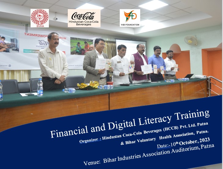BiharHealth's tweet photo. kick-off program on financial &amp; digital literacy for women took place on 10th October 2023 at the prestigious Auditorium of Bihar Industrial Association, Patna, and was made possible through the joint efforts of Hindustan Coca Cola Beverage, BiharVoluntary HealthAssociation&amp;Y4D https://t.co/4hwafApJPd