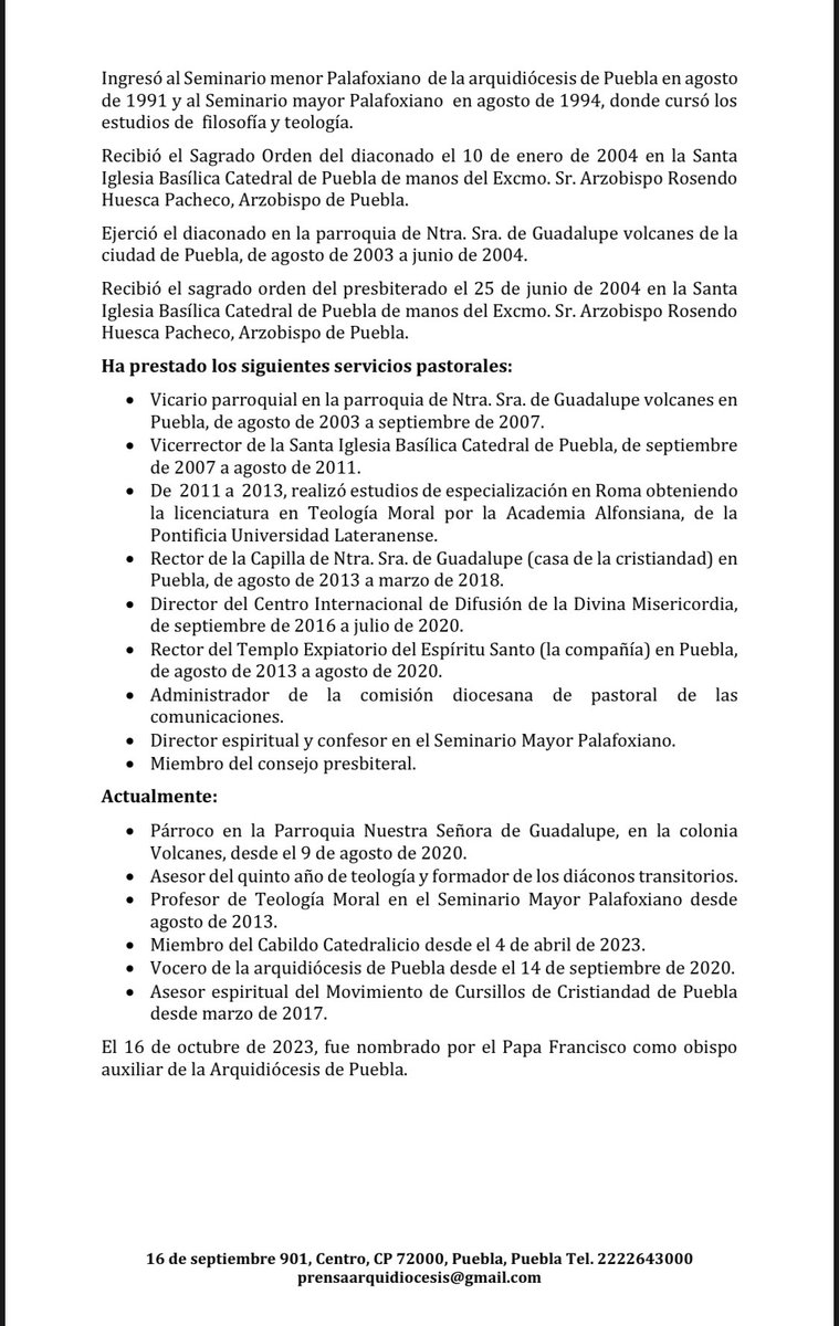 Este lunes 16 de octubre, la Oficina de Prensa de la Santa Sede ha anunciado que, Su Santidad el Papa Francisco, se ha dignado nombrar a
S. E. Mons. Francisco Javier Martínez Castillo,
como nuevo obispo auxiliar para la Arquidiócesis de Puebla. Damos gracias a Dios.