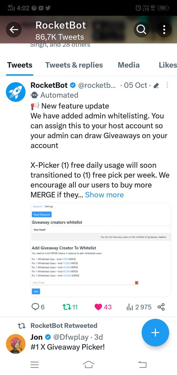 CryptoBuggy1's tweet photo. @rocketbotpro @jiims @BountyLegion Done. https://t.co/ys1yfQFdo0