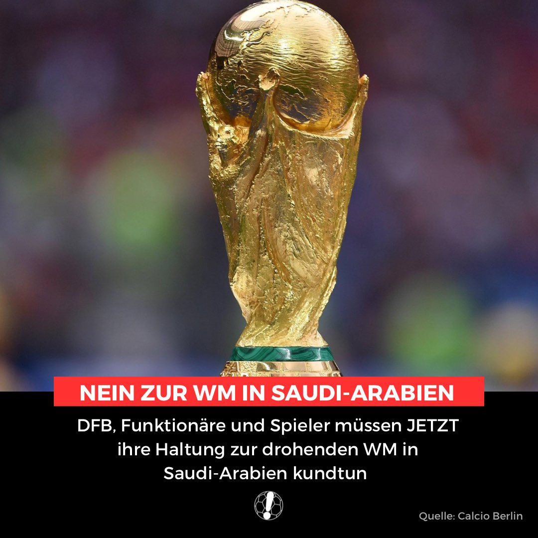 Die WM 2034 geht aller Voraussicht nach an Saudi-Arabien. Dafür hat die FIFA selbst gesorgt. Trotz oder gerade wegen der hohen Wahrscheinlichkeit, dass Saudi-Arabien den Zuschlag für 2034 erhält, fordern wir, dass

#PlayFair #WM2034 #DFB #SaudiArabien #FIFA #Neuendorf #Fussball